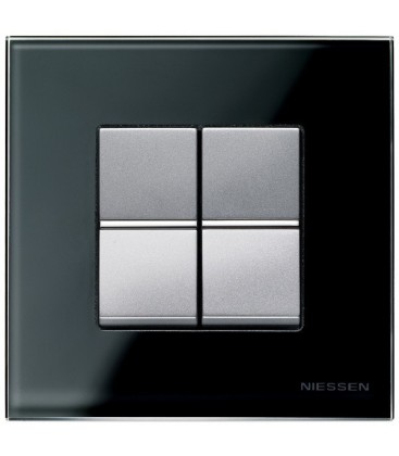 Выключатель в сборе ABB Niessen серии Zenit, стекло чёрное/алюминий