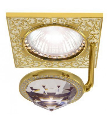 Квадратный точечный светильник из латуни с крупным кристаллом, FEDE коллекция SAN SEBASTIAN CRYSTAL DE LUXE, золото с патиной