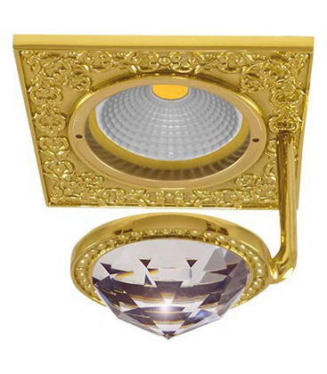 Квадратный точечный светильник из латуни с крупным кристаллом, FEDE коллекция SAN SEBASTIAN CRYSTAL DE LUXE, золото