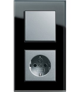Выключатель и Розетка в сборе GIRA серии Esprit, черное стекло