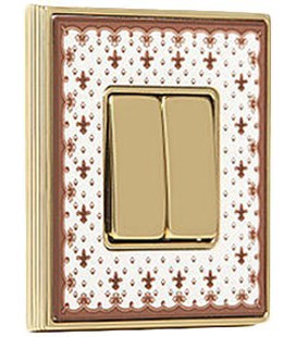 Двухклавишный выключатель в сборе FEDE коллекция Vintage Porcelain, Brown Lys-Bright Gold